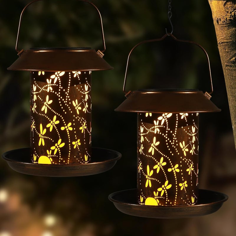 Tepaken Bird Feeders for Outdoors Dragonfly Solar Lanterns Outdoor Waterproof Garden Decor Gifts for Women Mom Grandma Metal Solar Decoration Outside LED Lanterns for Yard, Patio, Lawn, Pathway(2 Pack) - Image 1